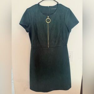 Calvin Klein Dark Green Dress with Gold Accent